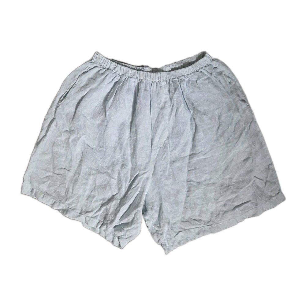 Allen Allen Light Blue 100% Linen Pull On Shorts Elastic Waist Size L GUC